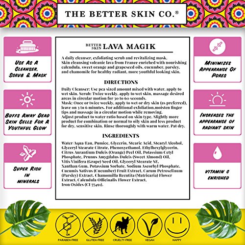 The Better Skin Co. | Lava Magik Face Cleanser / Face Scrub And Facial Mask | Exfoliating French Volcanic Lava | Pore Cleansing, Blackhead Reducing, Skin Tightening Cream | 4 Oz #TOP3