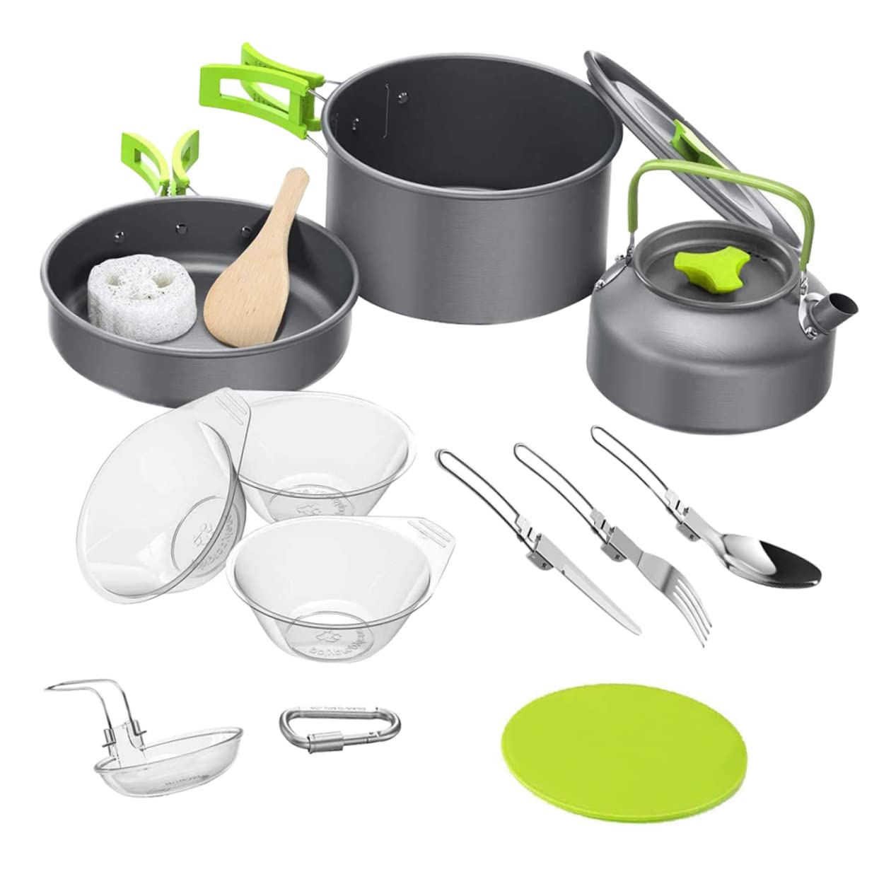 Happyyami Lightweight Portable Camping Cooking Set Pot Pan Tea Pot Utensils Bowls for Outdoor Activities Hiking Picnic