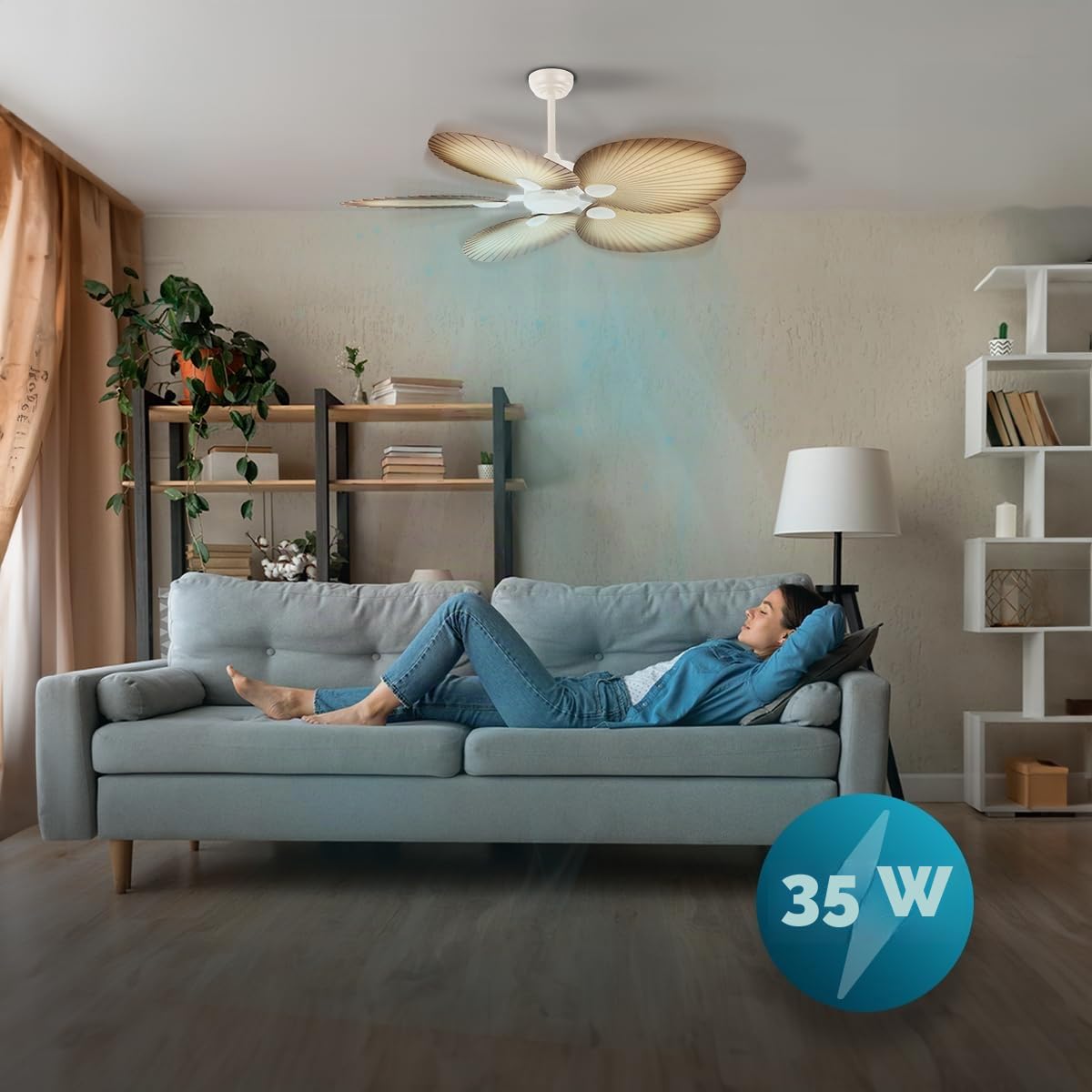 Cecotec - Ventilatori da Soffitto EnergySilence Aero 5200 Palm - 36 W, Diametro 132 cm, Telecomando, Timer Fino a 8 Ore, 6 Velocità, 5 Pale, Estate/Inverno, Design Regolabile