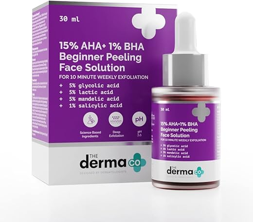 The Derma Co 15% AHA + 1% BHA Beginner Repairing, Radiant Skin, Exfoliating, Removes Impurities Face Peeling Solution for 10-Minute Weekly…