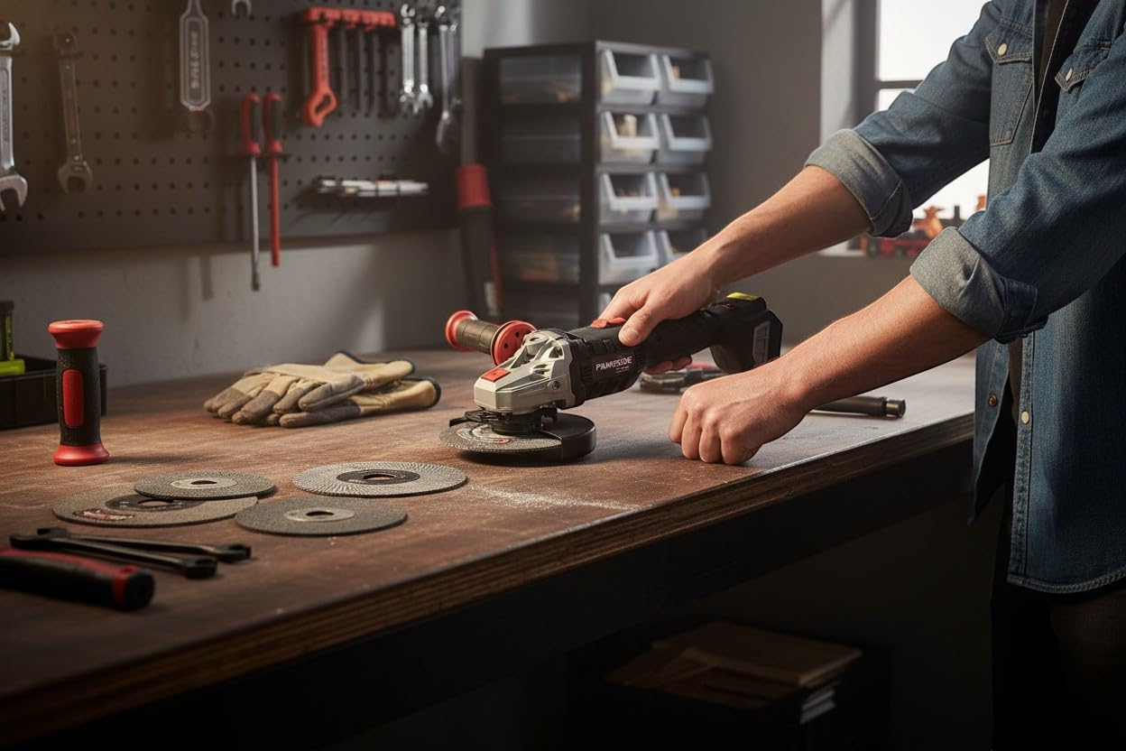 Parkside - Smerigliatrice angolare senza fili, Parkside Performance X20V PWSAP 20, senza spazzole/brushless, senza batteria, senza caricabatterie, con valigetta per il trasporto