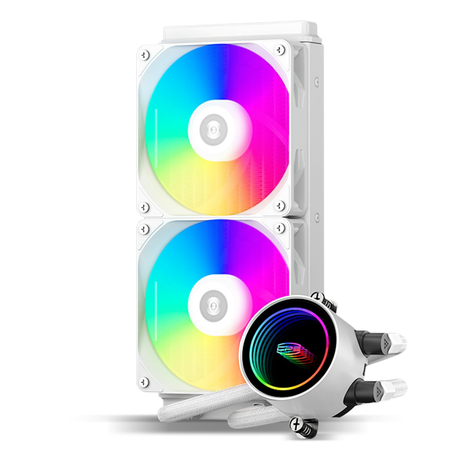 PCCOOLER CPS DA240 ARGB AIO Liquid Cooler, 240 mm CPU Cooler con doppia ventola ARGB, velocità della pompa ad alte prestazioni 3000 giri/min, efficiente 240 mm AIO Cooler per PC Gaming Bianco