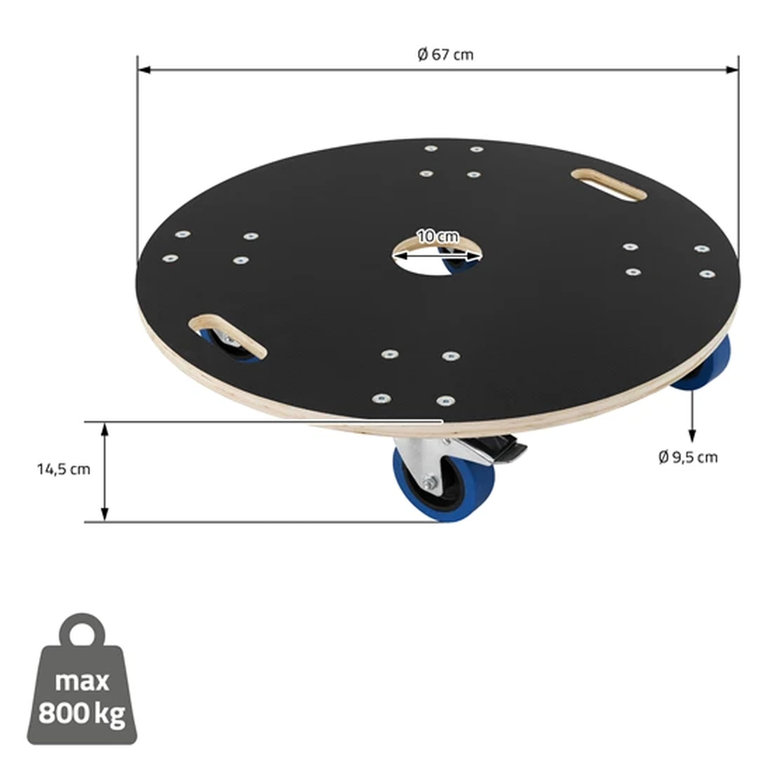 Rullo per mobili in legno compensato rotondo, portata 800 kg, con freni di stazionamento per mobili, per trasloco, officina (Ø 67 cm)