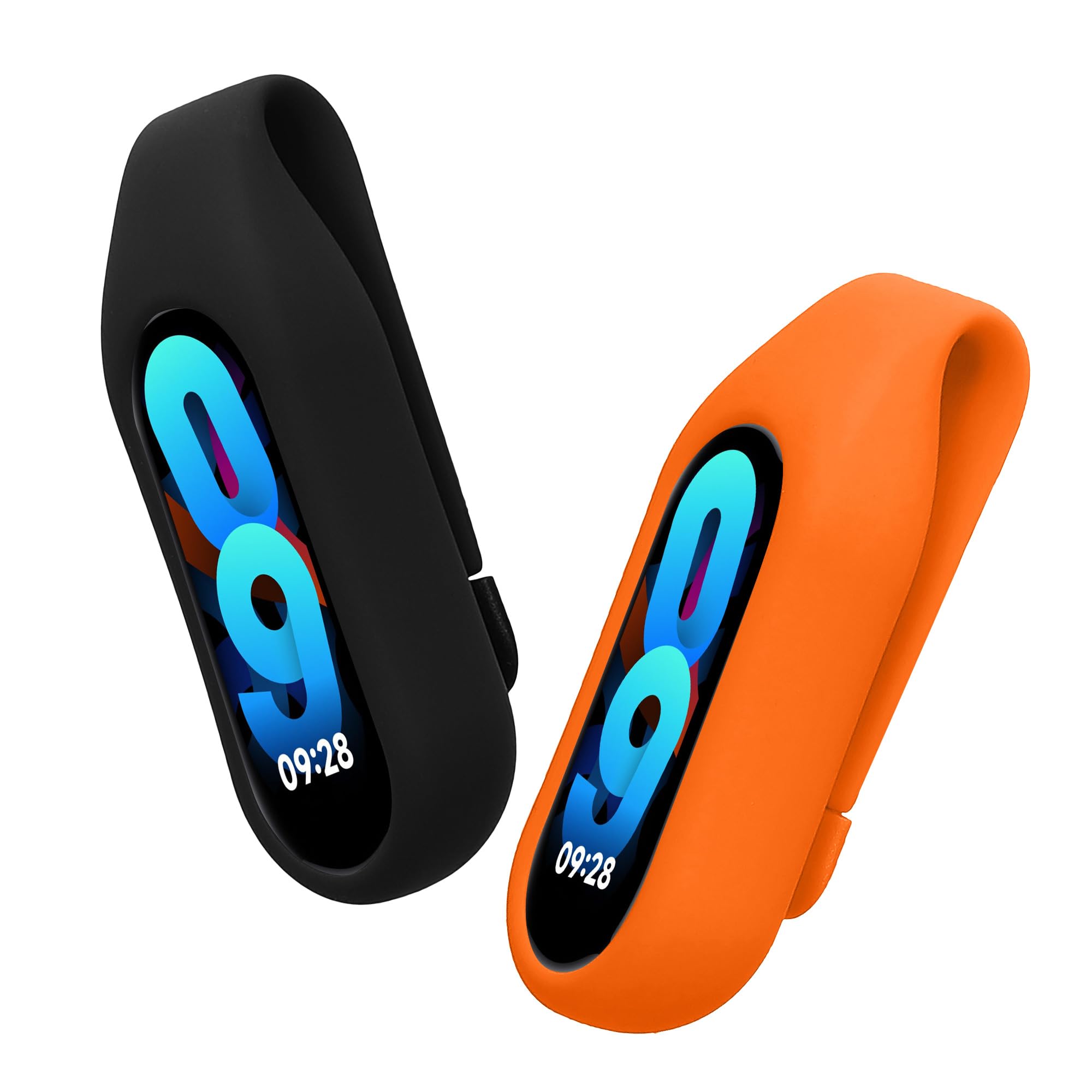 kwmobile 2X Clip Holders Compatible with Xiaomi Mi Band 10/9 / 8 - Clip-On Holder Replacement Set - Black/Orange