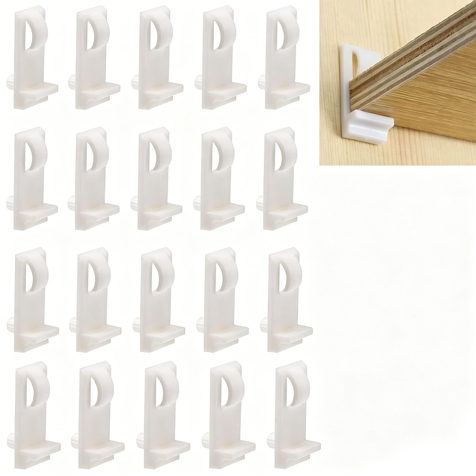 shelf extender bracket, plastic shelf support bracket, wall clamps for holding shelf, set of twenty plastic brackets for shelf support