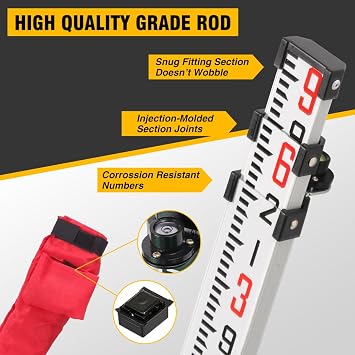 Surveying Tripod and Aluminum Grade Rod Combo - 66 Extended Height Tripod with 9 Feet Aluminum Grade Rod for Rotary Laser Level Transit