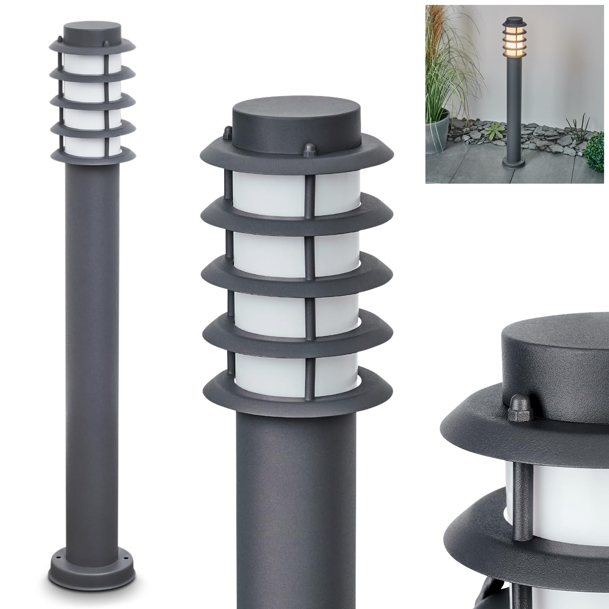 HOFSTEIN Lampa zewnętrzna Tunes, nowoczesna lampa cokołowa z metalu/tworzywa sztucznego w kolorze antracytowym/białym, lampa ścieżkowa 80 cm, lampa ogrodowa, E27, oświetlenie ogrodowe IP44, bez