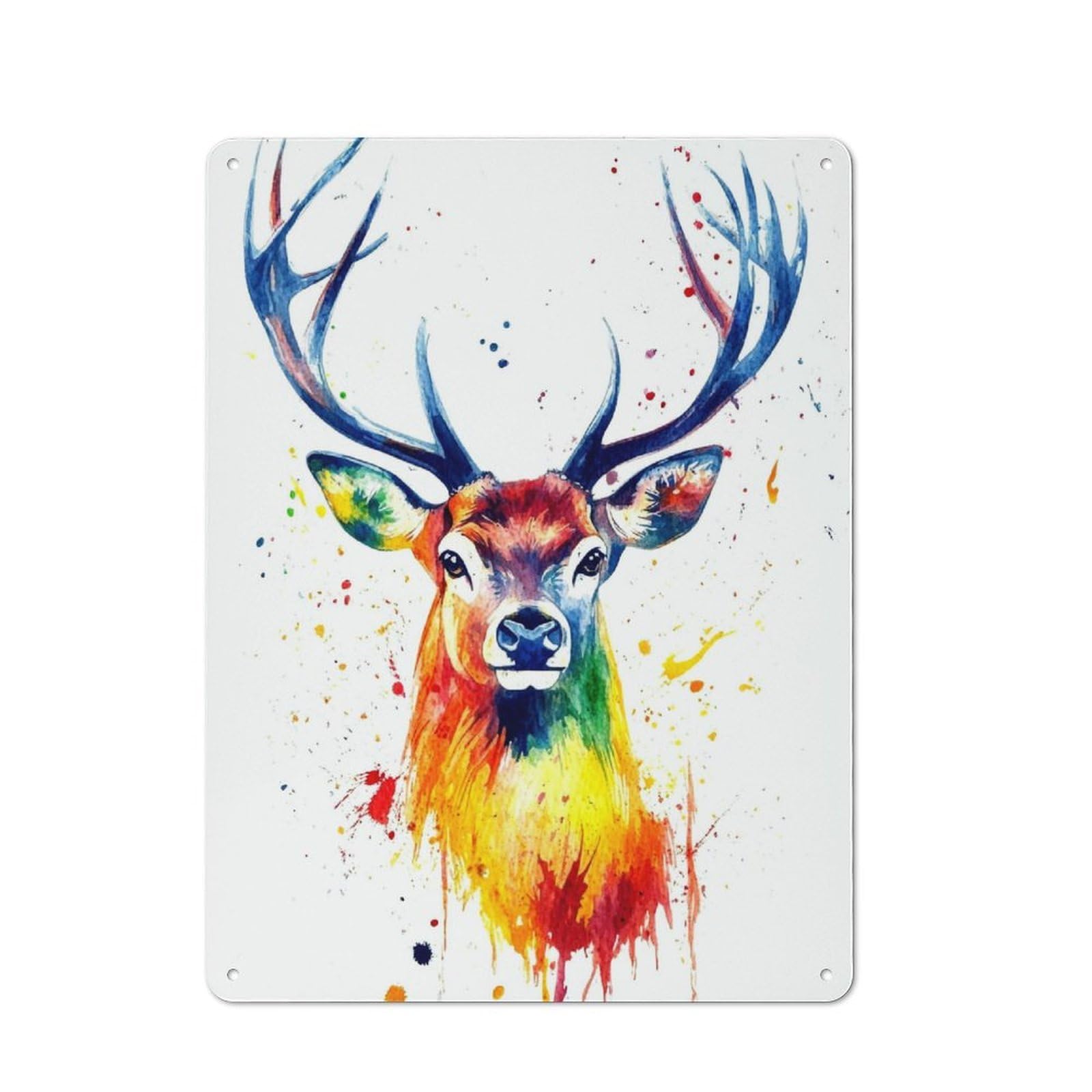Junmoney Rainbow Deer Watercolor Rustic Metal Plaque 40X30cm For Lounge Or Reading Corner, For Home Office, Studio And Craft Room Walls