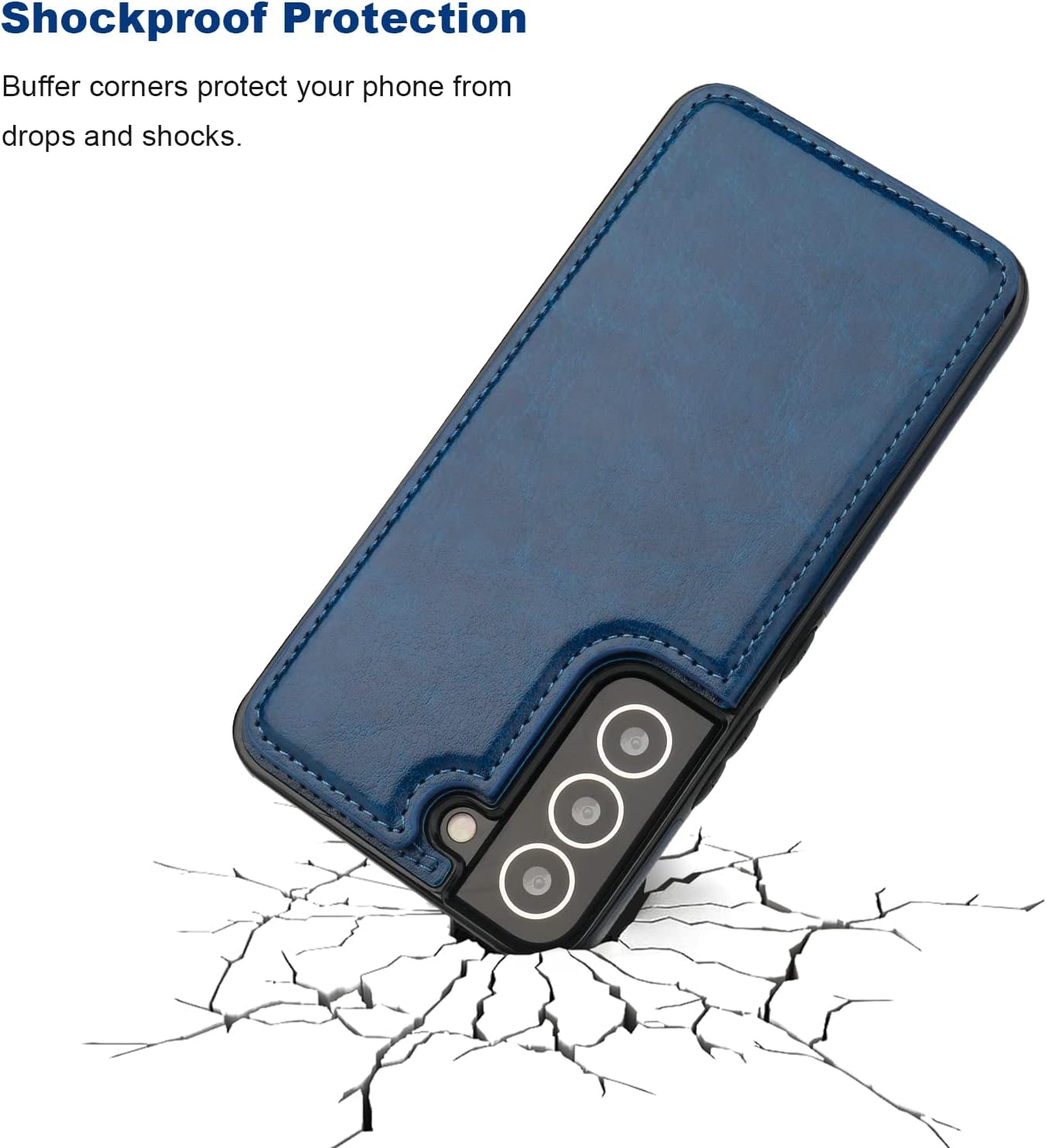 ONETOP Compatible with Samsung Galaxy S22 Plus Wallet Case with Card Holder, PU Leather Kickstand Card Slots Case, Double Magnetic Clasp and Durable Shockproof Cover 5G 6.6 Inch(Blue)