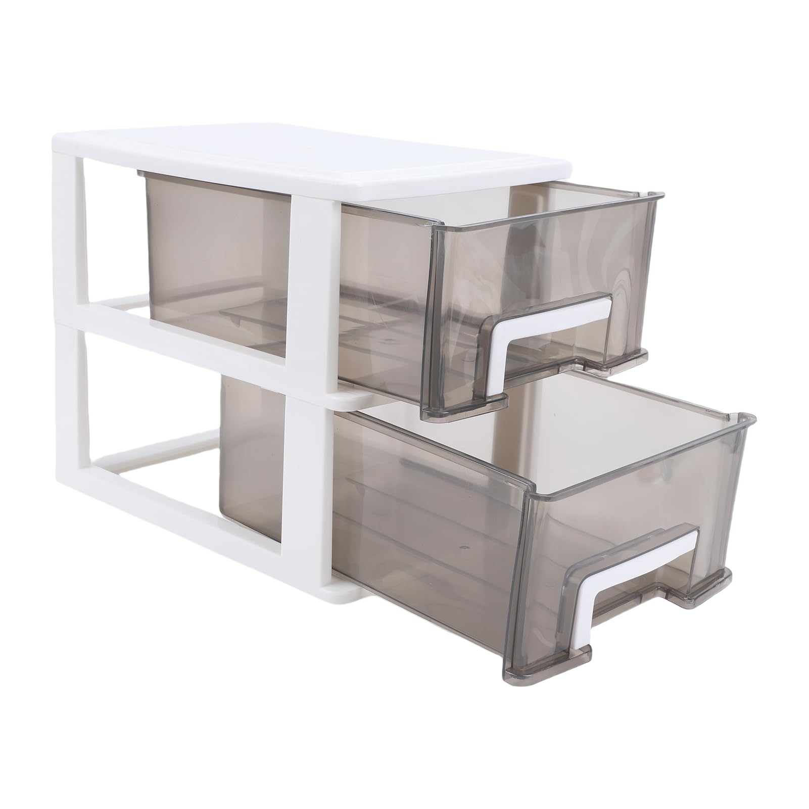 Schreibtisch-Aufbewahrungsbox, 2 Schubladen, Transparenter Kunststoff-Organizer, Stapelbare, Staubdichte Box für Bürobedarf, Kosmetik, Schreibwaren, Zuhause, Schule (Mittlere Größe, 2