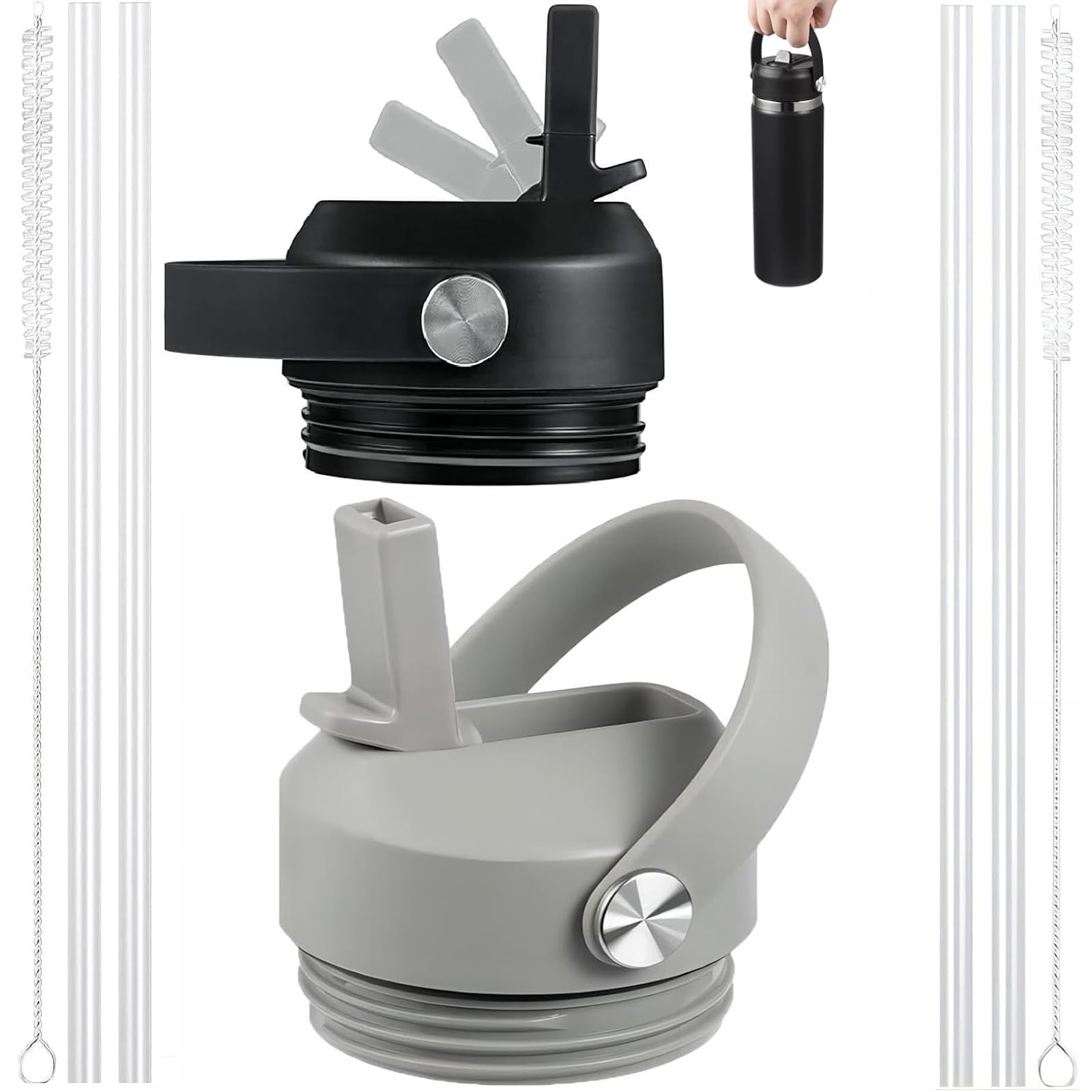 Straw lid for Yeti Rambler 18 26 36 64 oz, Lid with Straws and Flexible Handle, Replacement Cap for Yeti 18oz 26oz 36oz 64oz Rambler Water Bottle Straw Cap