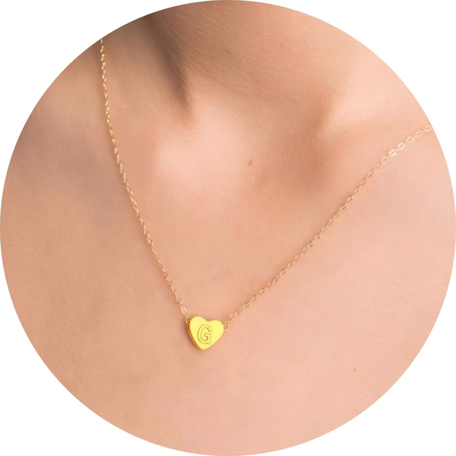 Heart Initial Necklace for Women, 18K Gold Plated Stainless Steel Letter Pendant A-Z, Personalized Heart Charm Jewelry