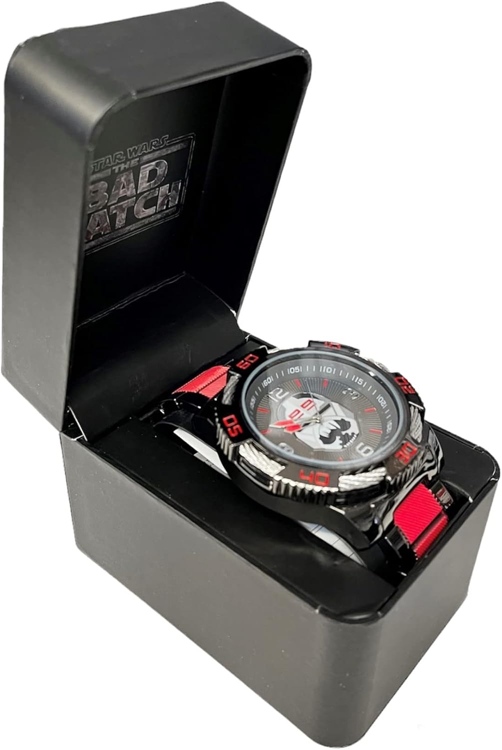 Accutime Men's Disney Lucas Film Star Wars: The Bad Batch Gun Metal Analog Quartz Wrist Watch with Red Accents for Male, Adults (Model: BAD8017AZ)