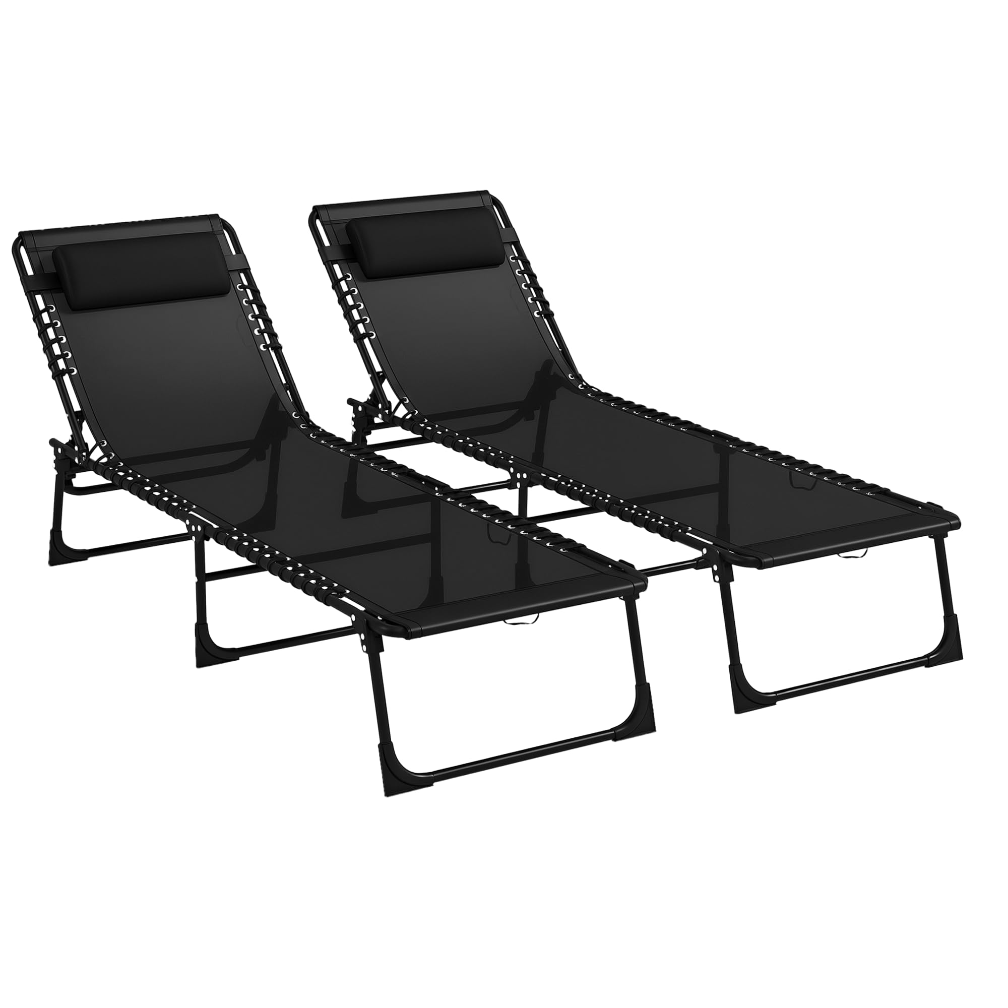 Folding Chaise Lounge Chair Set of 2, Patio Sun Tanning Chair, Outdoor Chaise Lounger with 4-Position Reclining Back, Breathable Mesh Seat for Beach, Poolside, Black