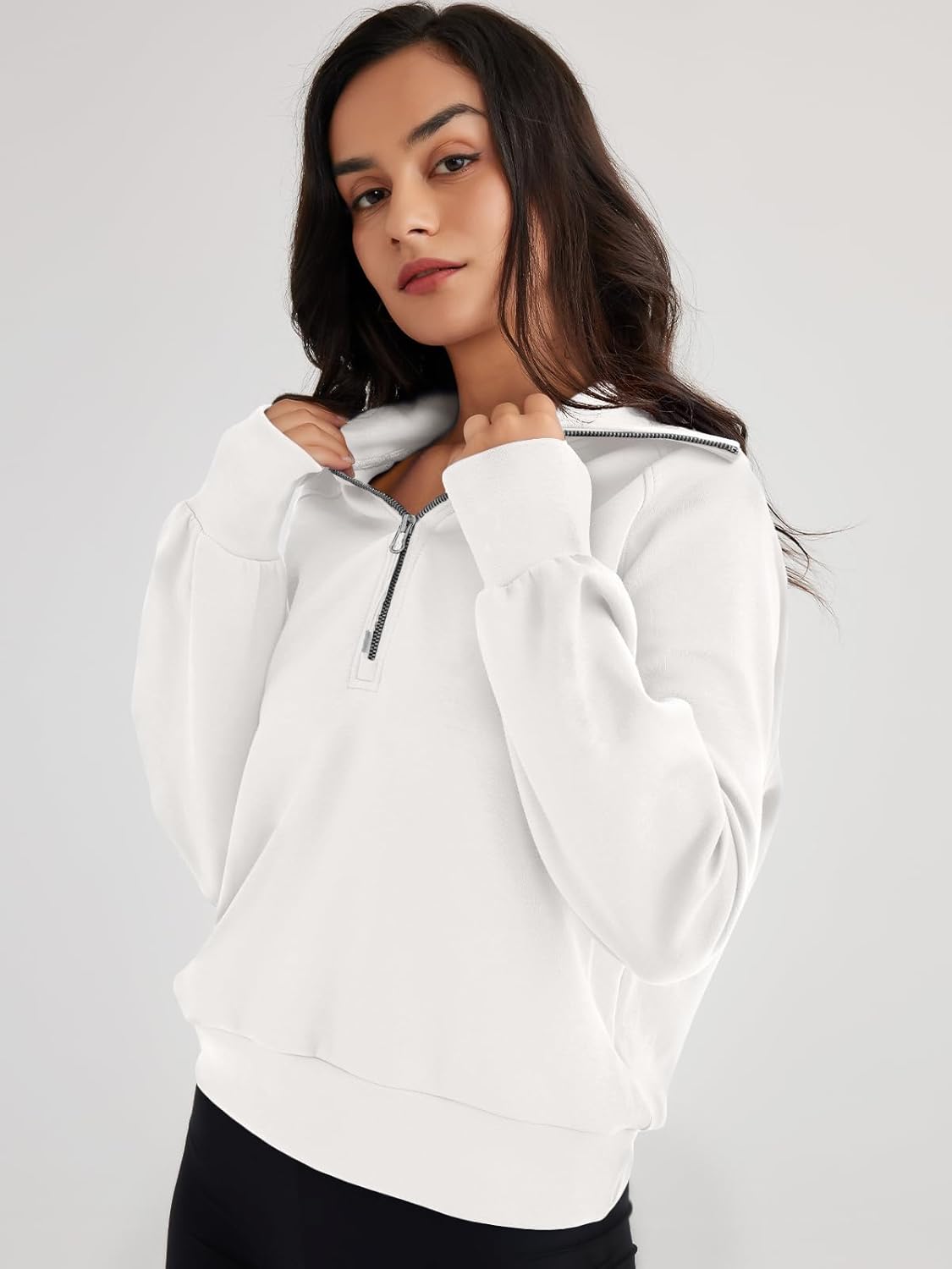Trendy Queen Women's Oversized Quarter Zip Sweatshirts - Cropped Drop Shoulder Hoodie, Soft Y2K Pullover for Fall and Winter - Image 3