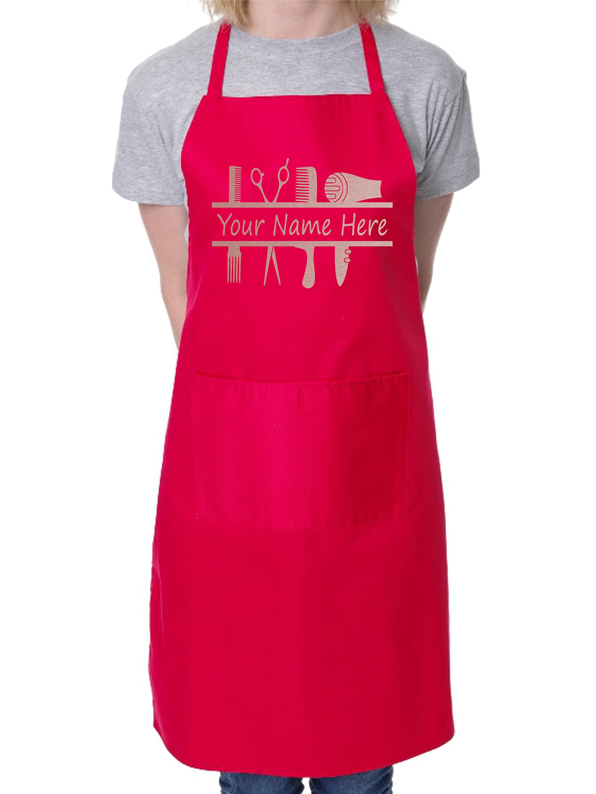Print4U Personalised Apron Hairdresser Your Name Great For Work Hair Stylist Red