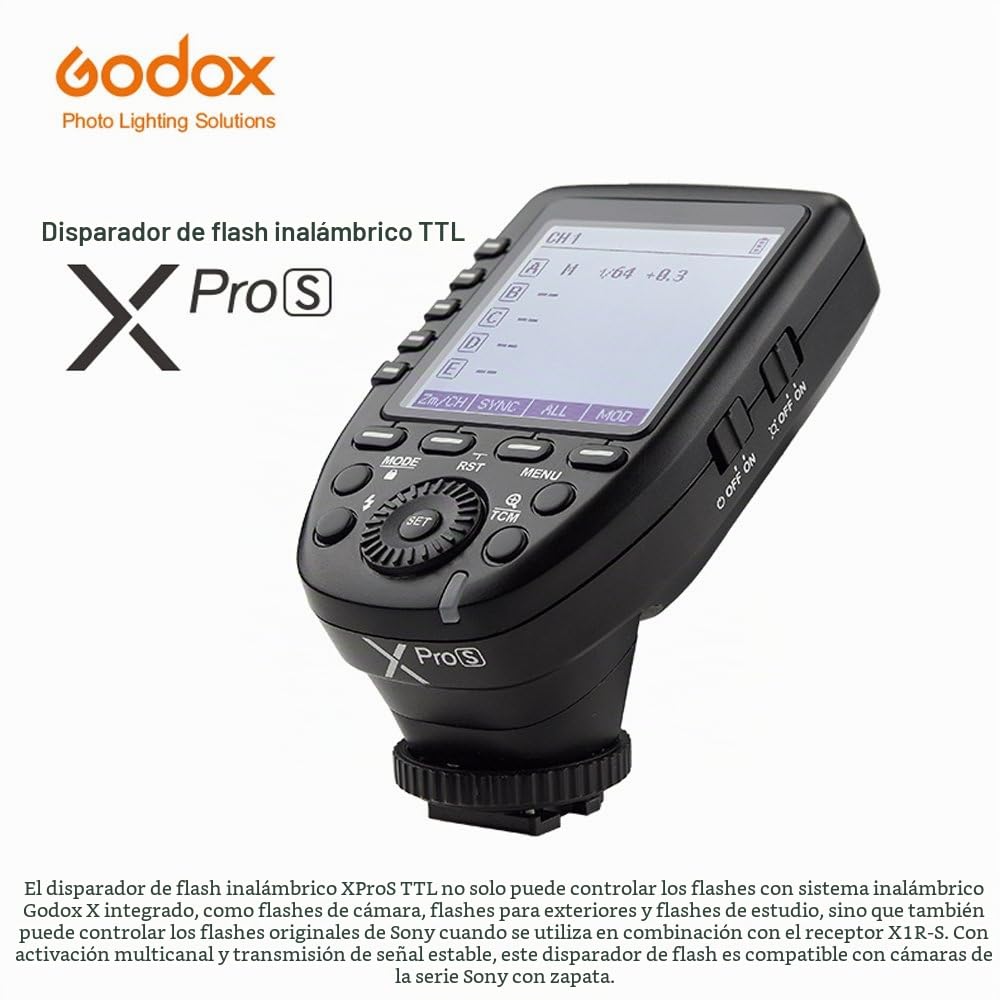 Godox XPro-S Disparador Flash，2.4G TTL Wirless X System inalámbrico Disparador Flash Alta Velocidad con Gran Transmisor LCD Pantalla para Cámara Sony