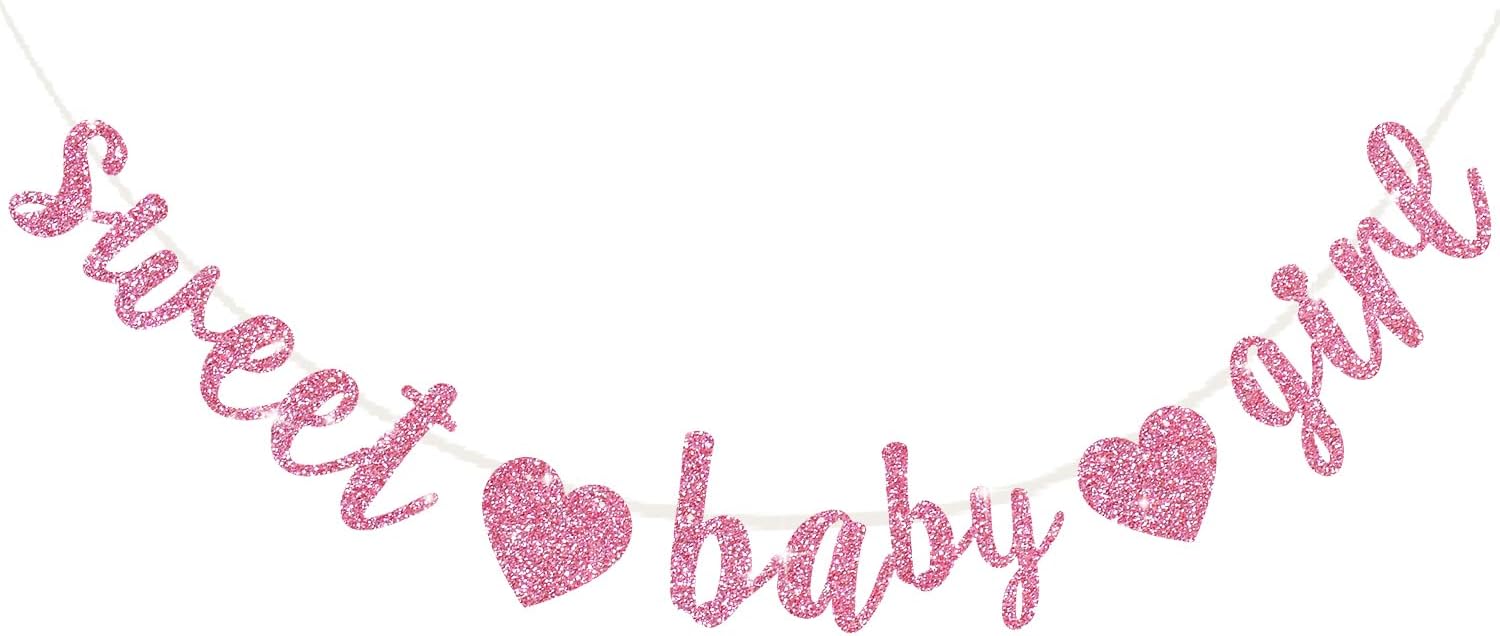 BEISHIDA Pink Sweet Baby Girl Glitter Banner,NO DIY, Pre-Strung Baby Shower Gender Party Banner For Girl, Girl Baby Shower Decorations,Girl Baby Shower Sign,First Birthday party supplies