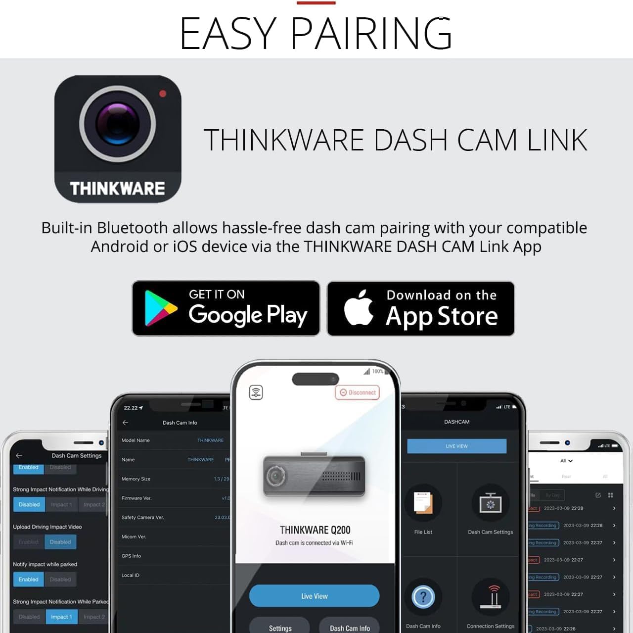 THINKWARE Q200 Dash Cam Car Dashboard Camera, WiFi, WDR, Speed Red Light Alerts, ADAS, 256GB Max, Parking Monitor, Night Vision (32GB MicroSD, 12V Cigar, Hardwiring Cable) (2CH Front & Rear) - Image 4