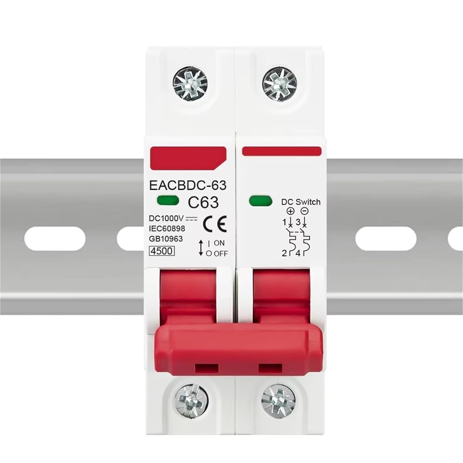 EACBDC-63 2P DC 1000V MCB Solar Mini Circuit Breaker Overload Protectio Switch 6A 10A 16A 20A 25A 32A 40A 50A 63A DC1000V Photovoltaic 1Pcs(20A)