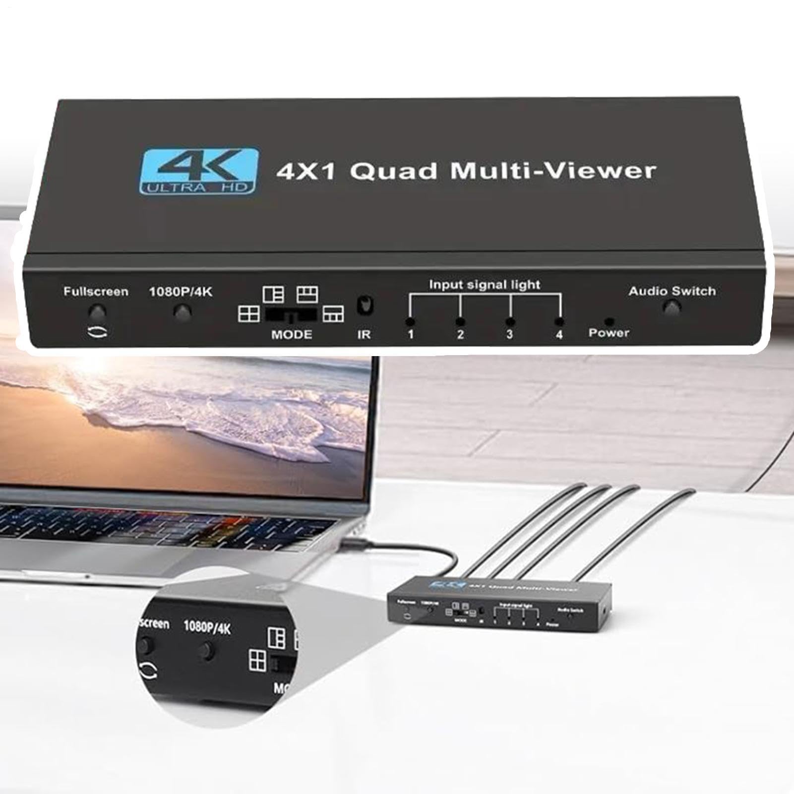 Monitor Quad Display Digitale Multi-Schermo 4-in-1 Senza Giunture | Multi-Viewer Per Video Per Impianti Home Theater, Postazioni , Sale Conferenze e Sistemi Di Monitoraggio Sicurezza