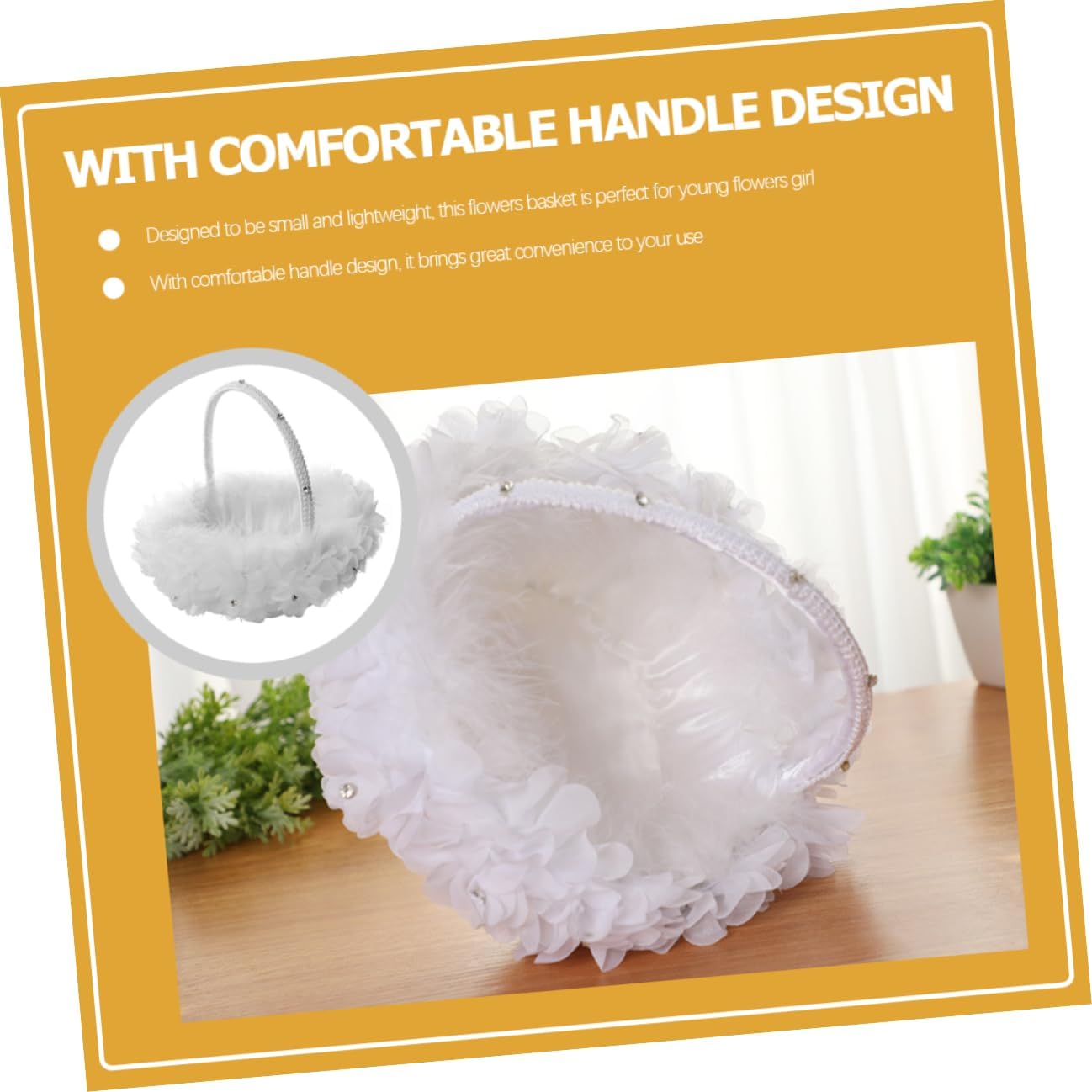 Healeved Flower Girl Basket with Lace Rose Floral Design, White Wedding Ceremony Basket with Handle, Decorative Wedding Party Supplies for Flower,