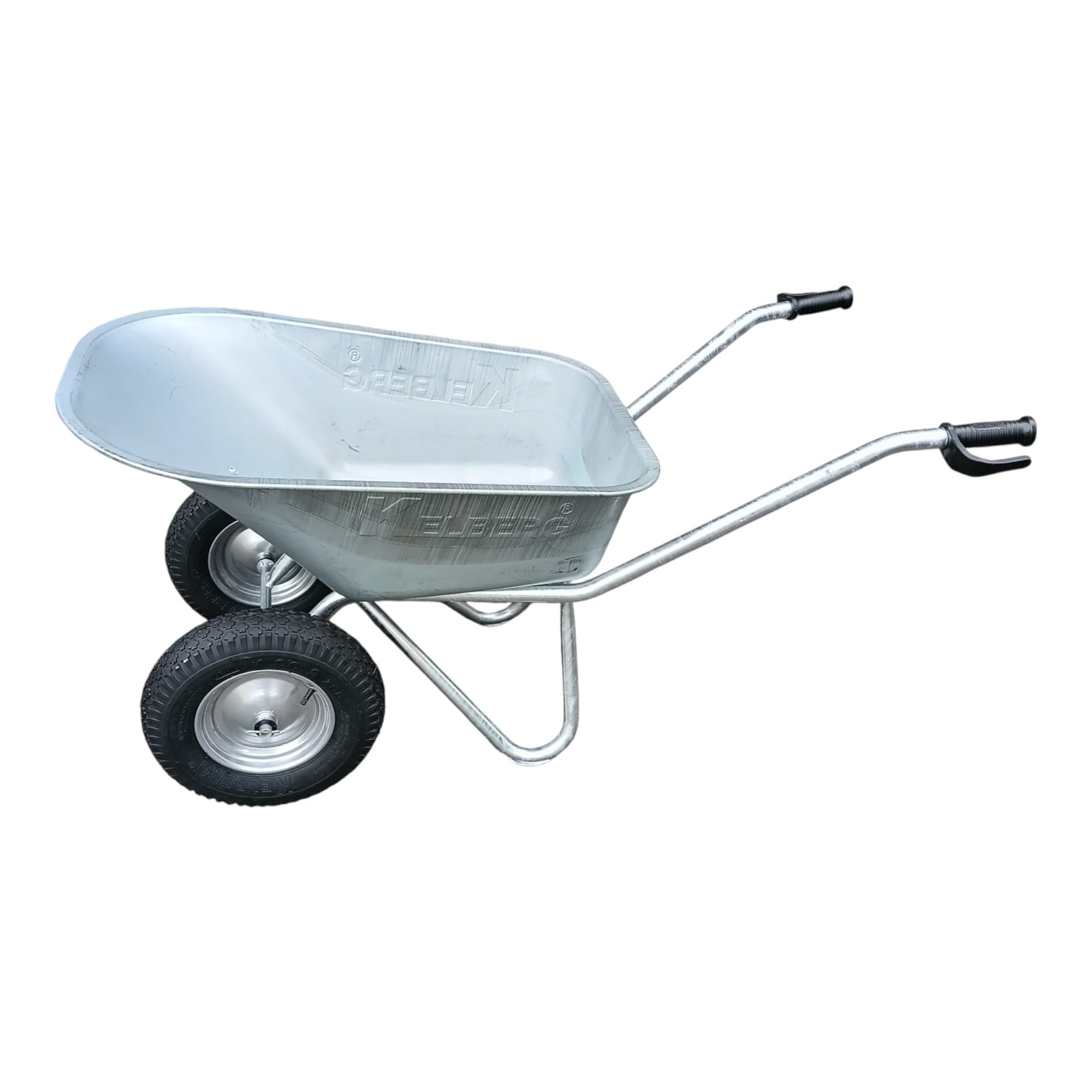 Schubkarre Agro 130L – 2-Rad – verzinkte Stahlmulde – stabile BAU-Schubkarre – 200 kg Traglast – für Garten, Hof & Baustelle 400-8 4PR Rad Silber