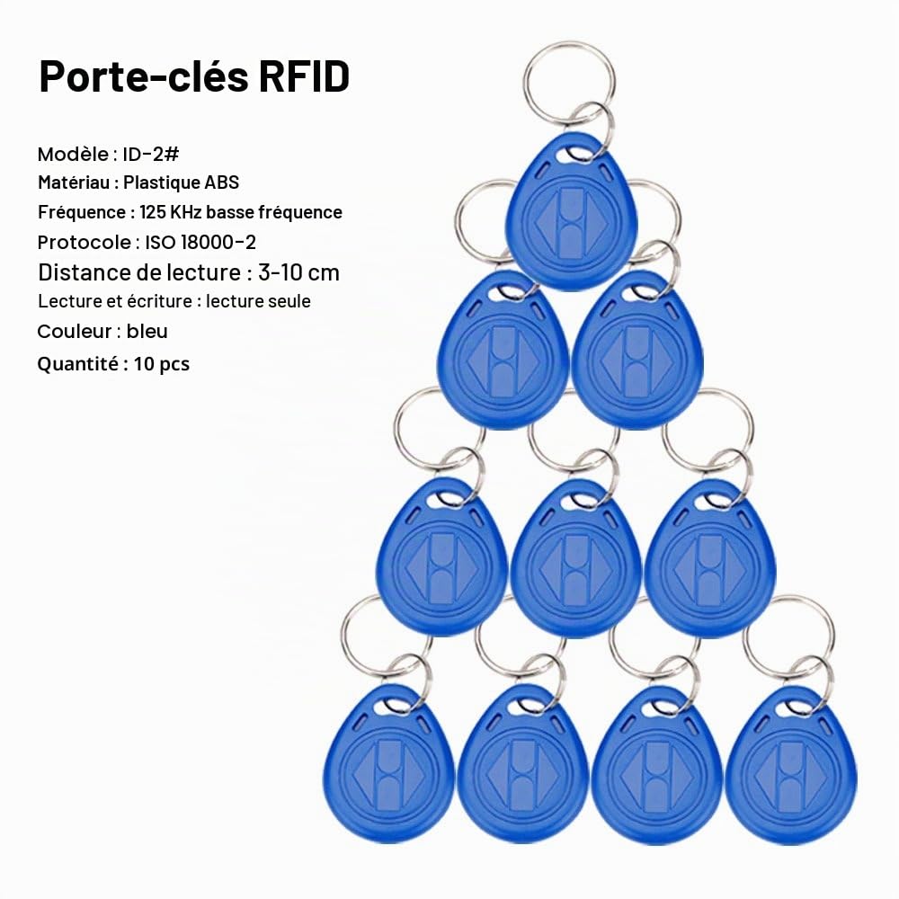 LIBO Contrôleur Imperméable de proximité de Clavier numérique de Contrôle d'accès pour Le Système d'entrée de Porte Simple, 1000 utilisateurs, 10pcs 125KHz RFID Keyfobs avec la Couverture Imperméable
