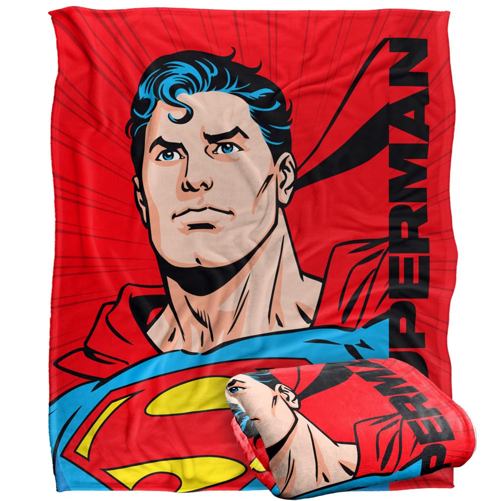 SUPERMAN Blanket, 152 x 127 cm Super Cape Vertical Text Silky Touch Super Soft Throw Blanket