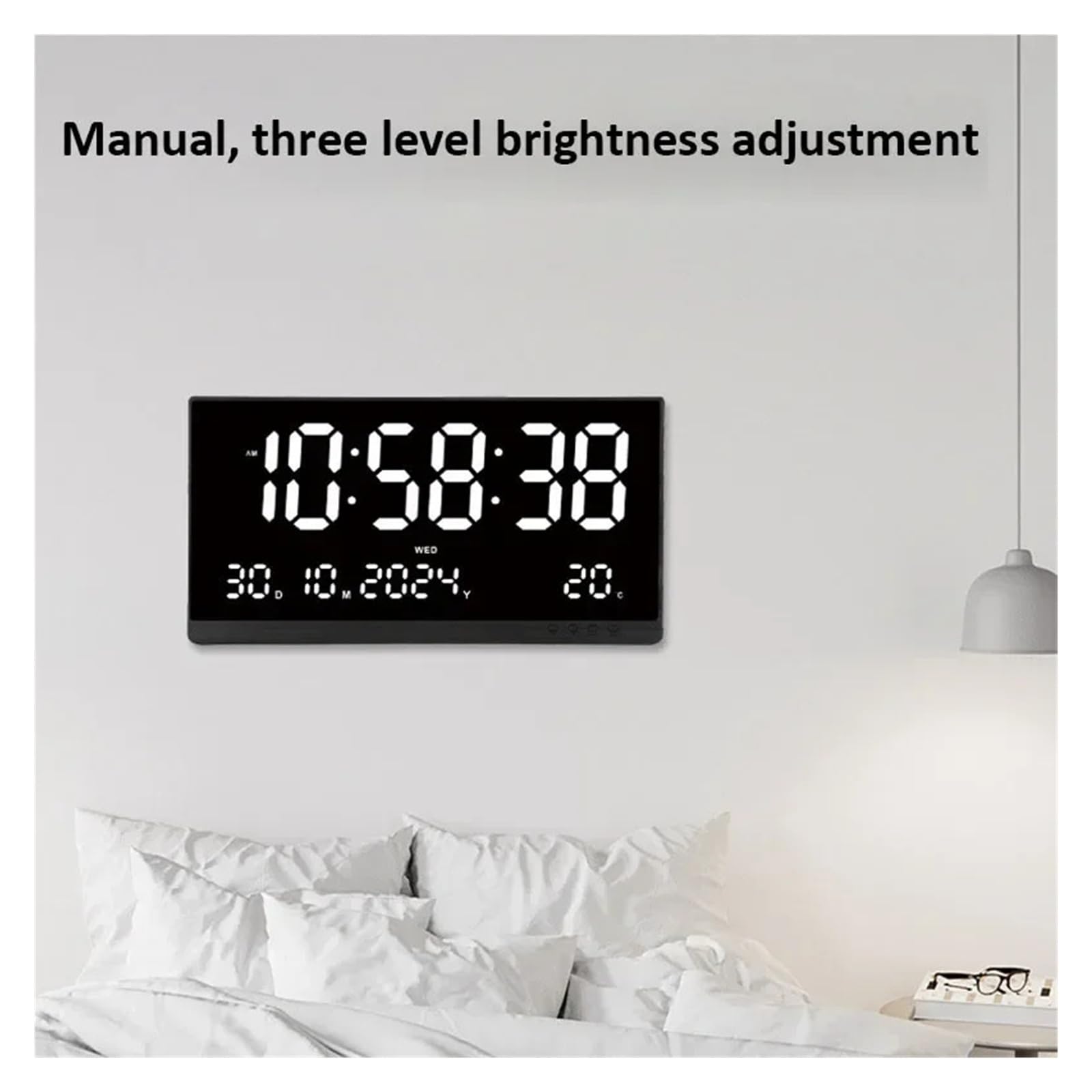 Grande horloge murale numérique de 21 pouces, calendrier 12/24H, affichage de l'heure/jour/mois/année/température, réveil électronique LED Utilisation multiscénario(Blue)