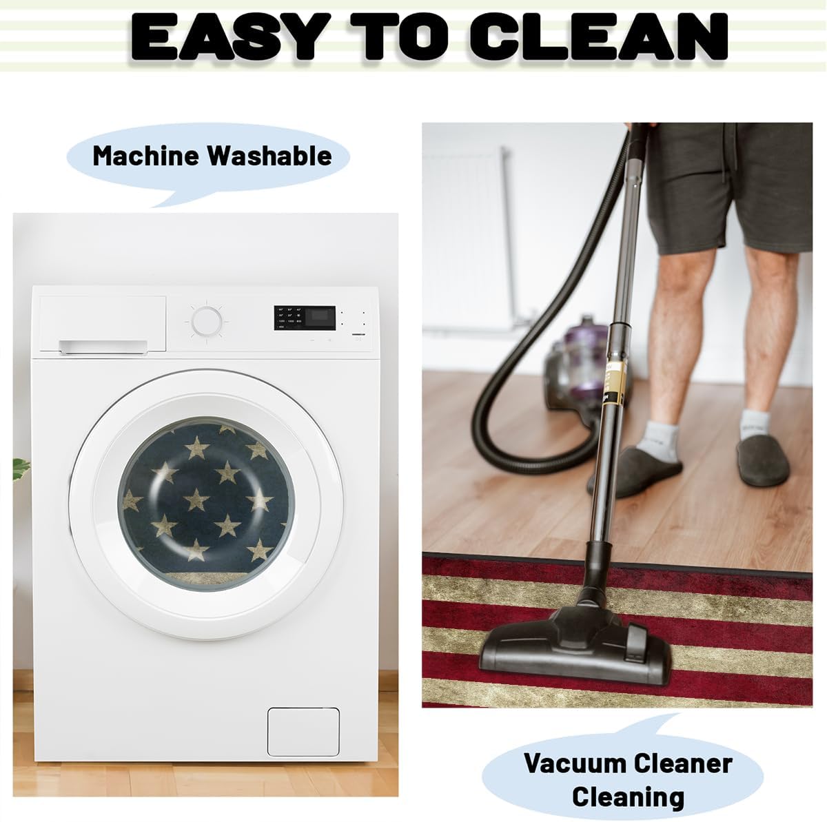Kitchen Rug Non-Slip Washable Mats Anti Fatigue Soft Absorbent Carpet Welcome Mat for Kitchen,Indoor,Entryway, Sink,Laundry Home Decor American Flag Retro