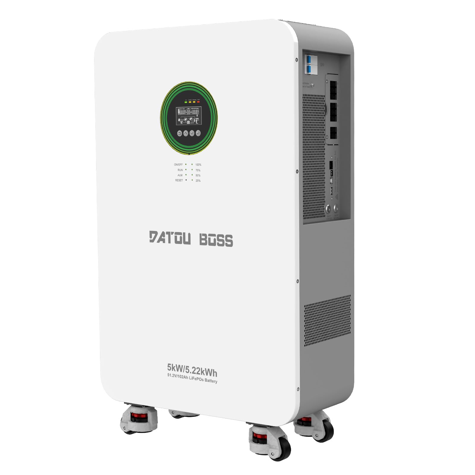 DATOUBOSS Batterie Lithium LiFePO4 Tout-en-Un 48V 102Ah 5,22kWh avec Onduleur Hybride 5000W 48V, Livré avec Module WiFi, 6000+ Cycles, Système de Stockage d’Énergie Solaire à Domicile Plug & Play
