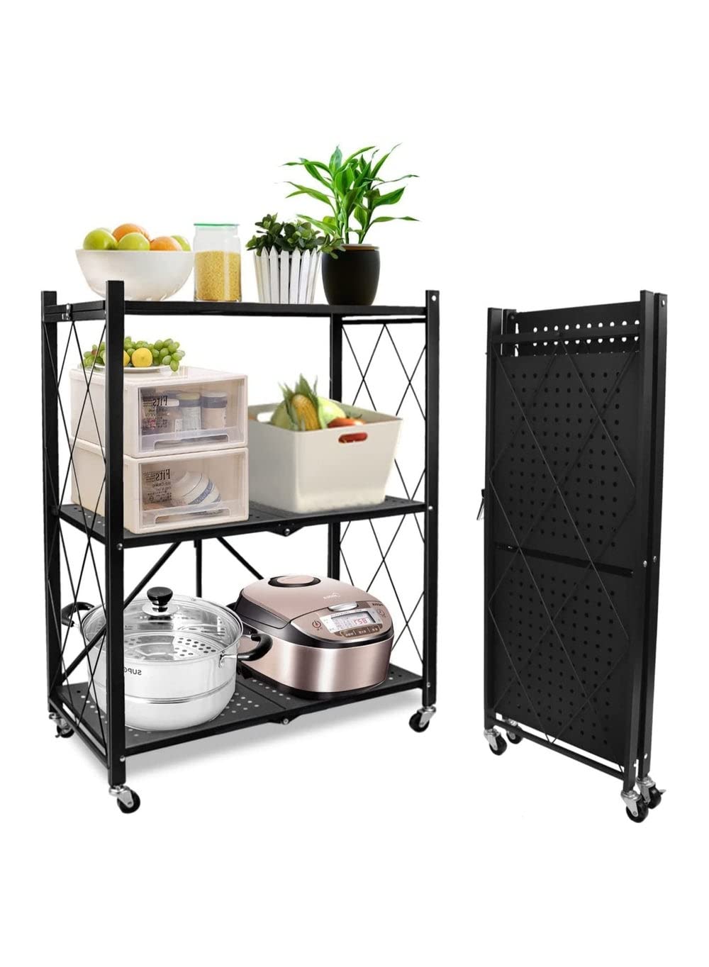 Buy Dubai Gallery 3Shelf Foldable Storage Shelves With Wheels, Rack For Garage Kitchen