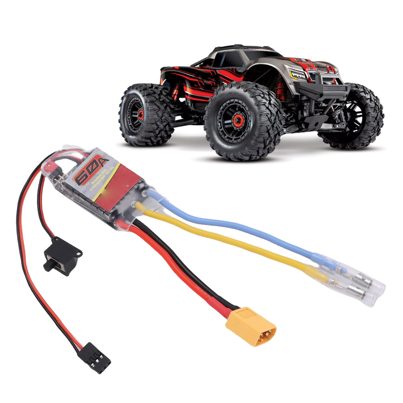 ESC Brossé Denash 60A – Pour Moteurs 380-550 – 2-3S XT60 – étanche – Protection Contre Perte Signal