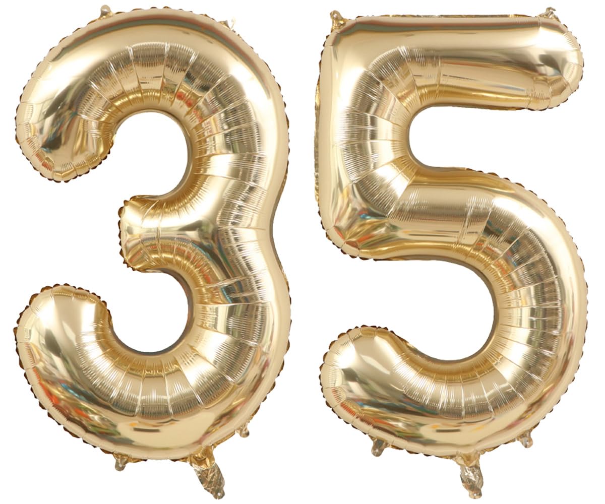40 Inch Light Gold 35 Numbers Balloons White Gold Giant 35 Foil Mylar Helium Large Digital Balloon Champagne Gold Birthday Jumbo Balloons 35th or 53rd