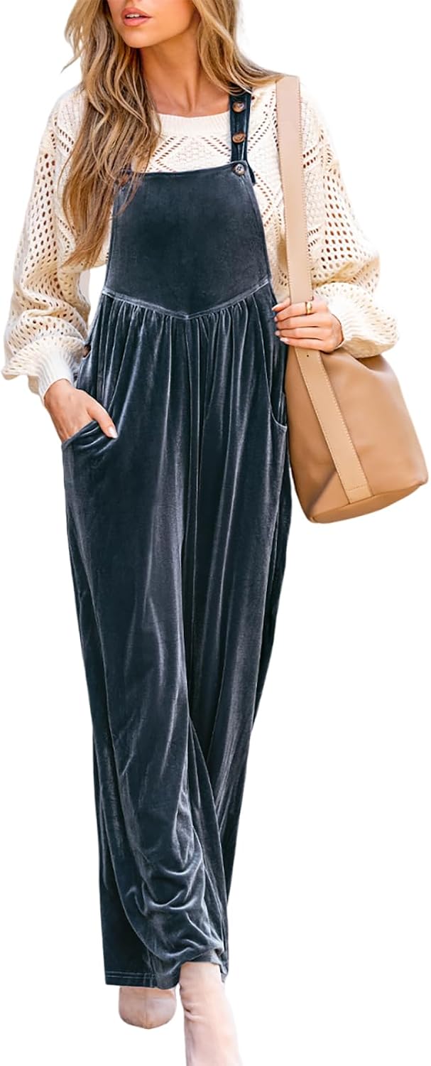 CUPSHE Womens Sleeveless Jumpsuit Fall Winter Casual Square Neck Wide Leg Romper with Pockets Cozy Overalls Outfit