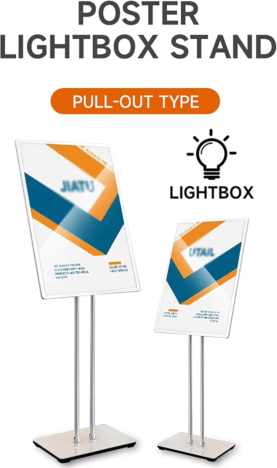 Floor Standing LED Light Box Billboard, Advertising Projecting Sign for Business Show, Adjustable LED Standing Sign Holder, LED Illuminated Display Sign Silver Frame 50 * 70cm