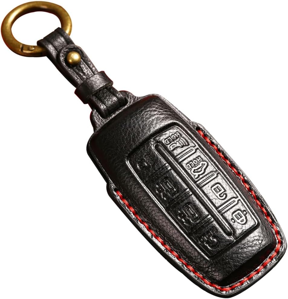 SANRILY Handmade Genuine Leather 8 Button Key Fob Cover Fit for Genesis GV80 2021 2022 G80 Keyless Full Protection Smart Key Fob Case with Keychain Black