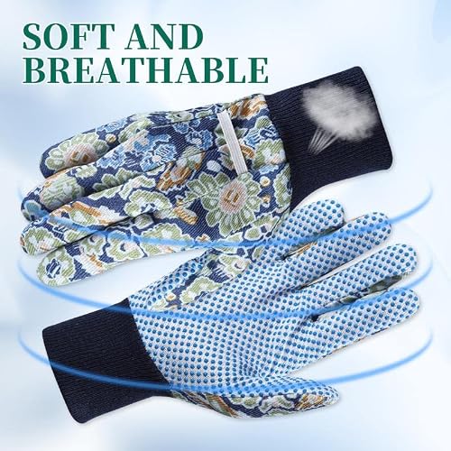 Mix Blu 2 Pairs Gardening Gloves For Women, Ladies Gardening Gloves Floral Garden Gloves With Elastic Cuffs And Non-Slip For Yard, Fishing, Camping #TOP2