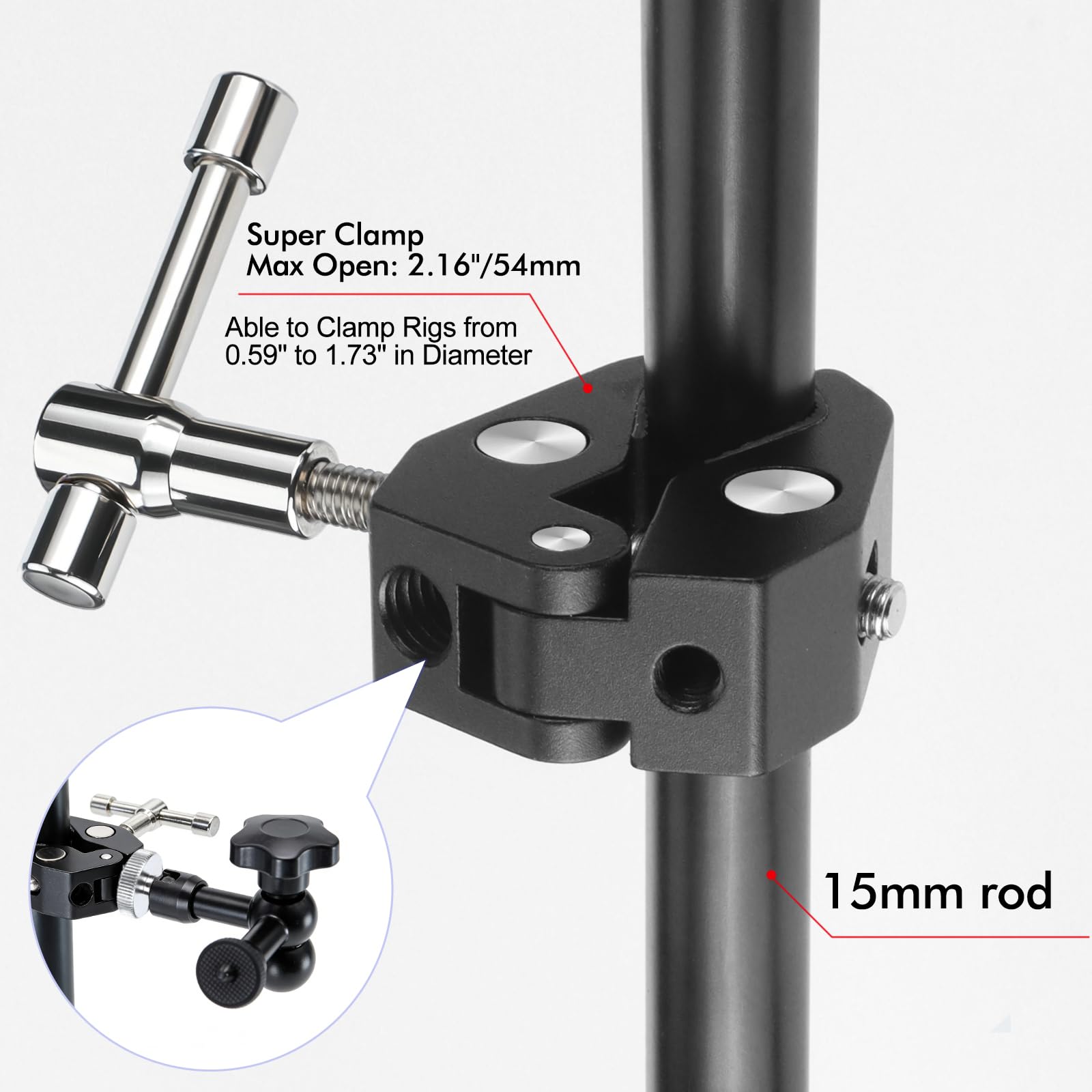 2 Pezzi Super Clamp, Morsa Supporto Cavalletto, Super Clamp con Filettatura 1/4, Supporto Fotocamera, Scrivania Parete Pannello Clip per Fotocamere, Luci, Ombrelli, Ganci, Mensole