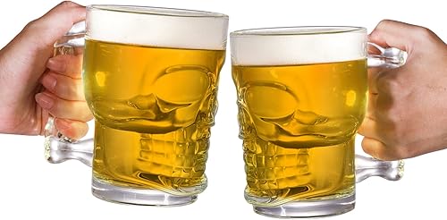Miniatura 3 de Hacaroa Paquete de 6 tazas de cerveza de cristal de calavera de 17 onzas con asa, regalo del día del padre, base pesada para beber vasos Tiki, taza