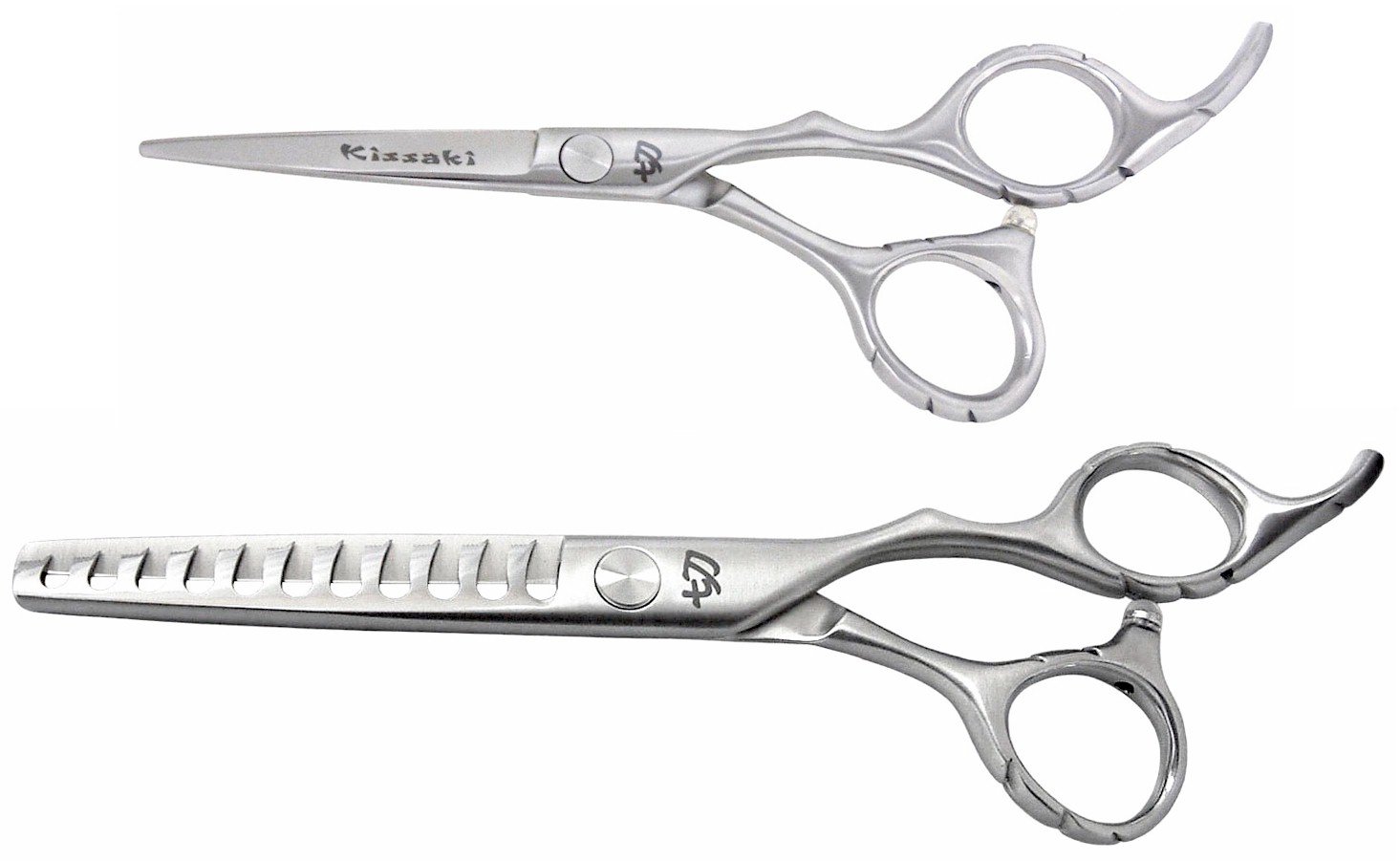 Kissaki Hair Scissors Satin Finished Futasuji 5.0 inches Hair Cutting Shears and Ishizuki 11 tooth Chunker Thinning Shears Matching Set Combo