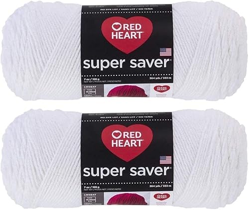 Hilo Red Heart Super Saver (blanco E300-0311). 7 onzas364 yardas cada una, 2 bolas. Juego de 2