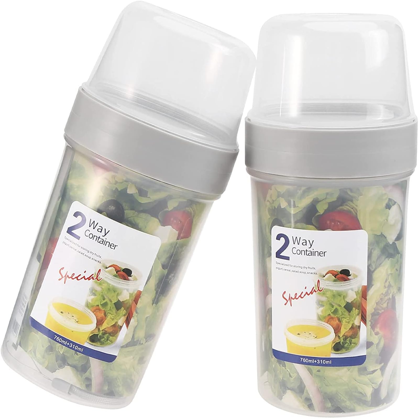 X springOvernight Oats Containers, 2 Pack Portable Cereal and Milk to Go Container, Dry and Wet Separation Container Snack Cup Yogurt Container, Oats Jars with Lids for Camping and RV Storage