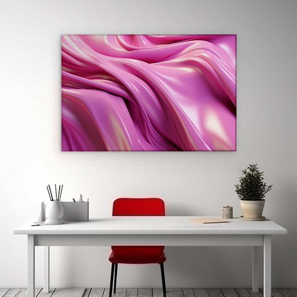 Canvas for Living room. Ride the Pink Wave: A Study in Fluid Dynamism and Shimmering Hues, 27 x 18 inch Canvas Wall Art - Zen Wall Decor - 69x46 cm (27x18 inch)