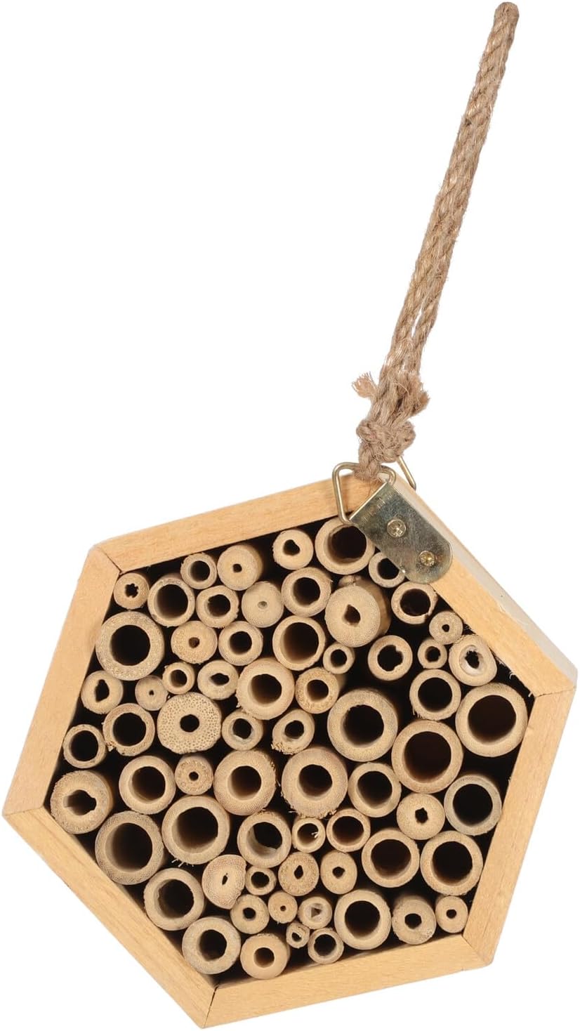 Wooden Insect House Bee Box Handmade Carpenter Bee Hive Hanging Pollinator Habitat for Outdoor Garden Wildlife Shelter