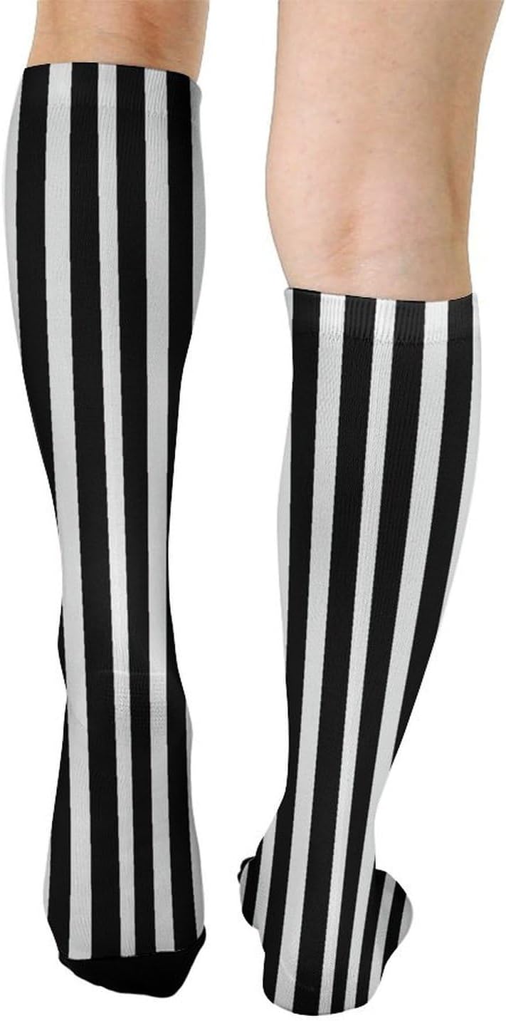 Black & White Stripe Compression Sock Circulation Support Socks Lightweight Knee High Tube Sock Over-The-Calf Sock for Adult