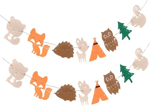 2 pancartas creativas colgantes de animales para decoraciones de fiesta de cumpleaños, fácil de instalar, reutilizables, banderines de dibujos