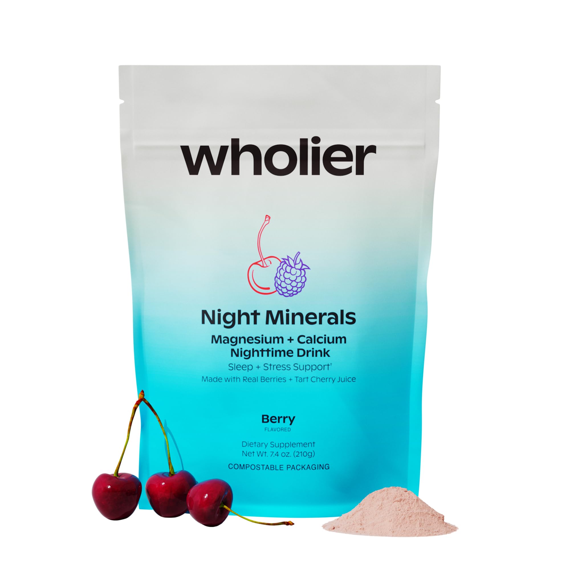 wholier Magnesium Glycinate, Tart Cherry Juice, Chelated Calcium. Calming Nighttime Drink. Natural Support for Sleep, Stress + Relaxation. Night Minerals. (30 Servings)