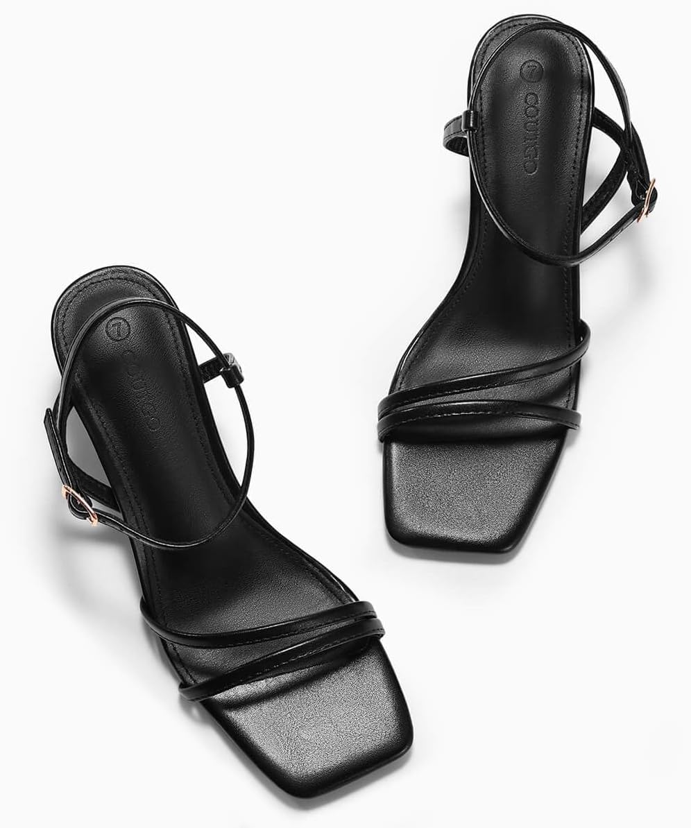 Coutgo Womens Strappy Low Kitten Heels Square Open Toe Sandals Ankle Strap Comfortable Summer Dressy Shoes - Image 6